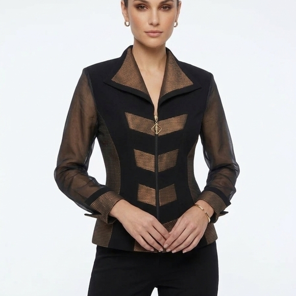 lori weidner Jackets & Blazers - Vintage Black Jacket with Bronze Mesh Accents - Women's Tailored Zip Blazer